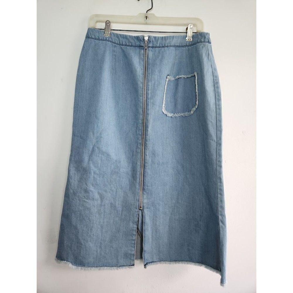 N/Nicholas Women Light Wash Blue Denim Zipper Front Pencil Cotton Skirt size 8